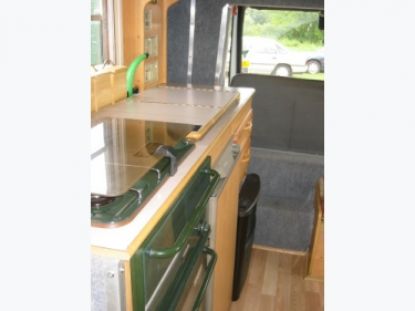 horsebox living area - with cooking facilities and sink
