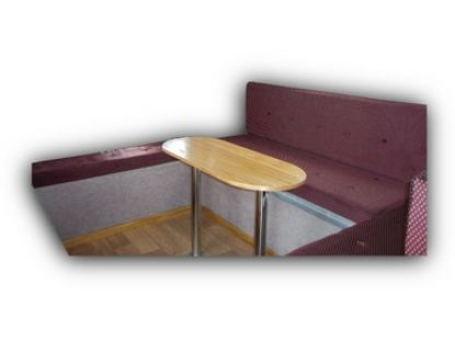 Horsebox interior seating area with table