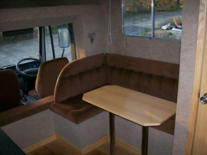 horsebox living seating area with table